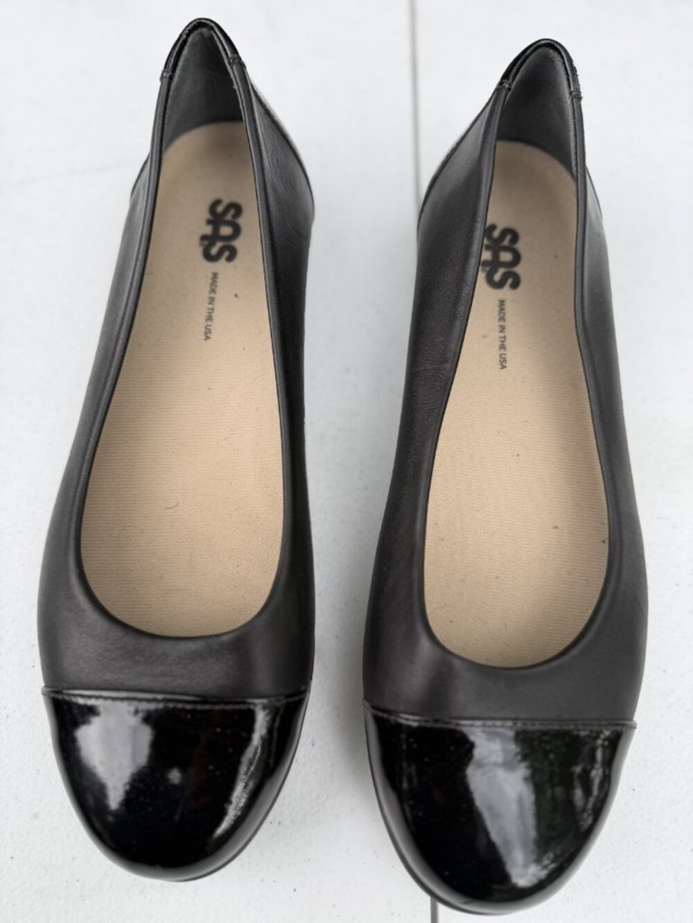 SAS Womens Scenic Ballet Flats Size 9 M Black Leather Cap Toe USA